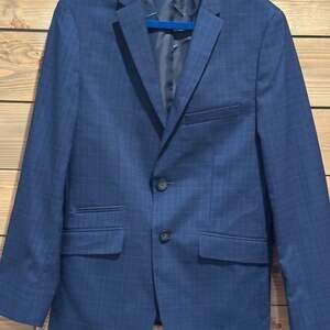 Andrew Marc New York Boys Blue Plaid Suit Skinny Fit Size 14